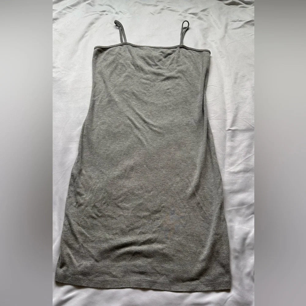 Topshop Gray Spaghetti Strap Dress fitted Mini Summer stretchy Slim Fit Size 8 - Picture 6 of 8